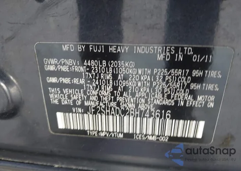 2011 Subaru Forester 2.5X Premium z USA, uszkodzony, nr VIN JF2SHADC2BH743616